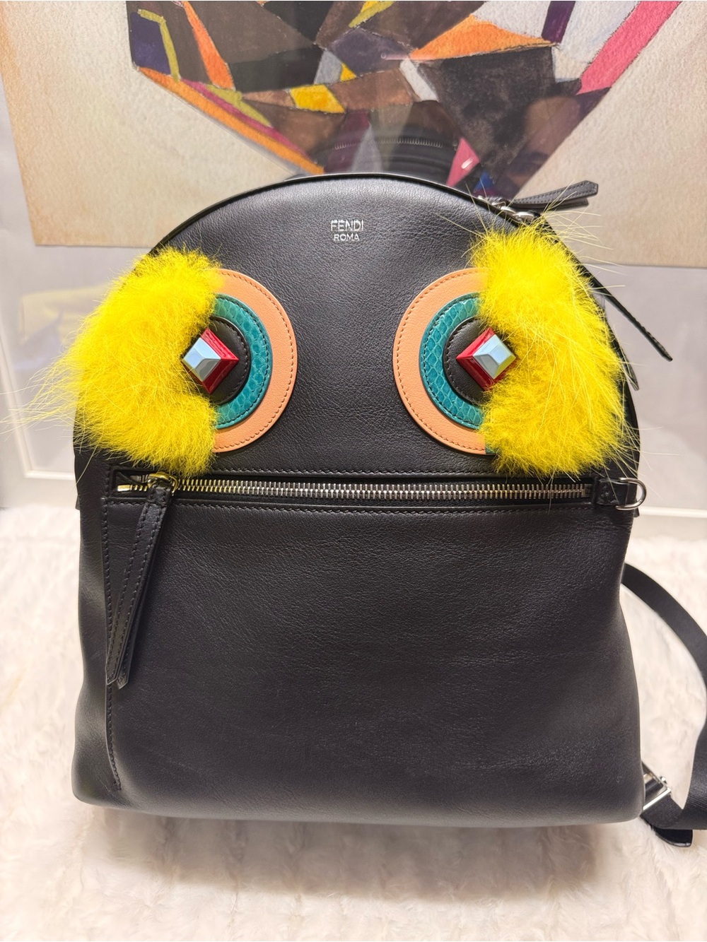 FENDI-8B2035 88F 1698465 Monster Eyes Black Backpack